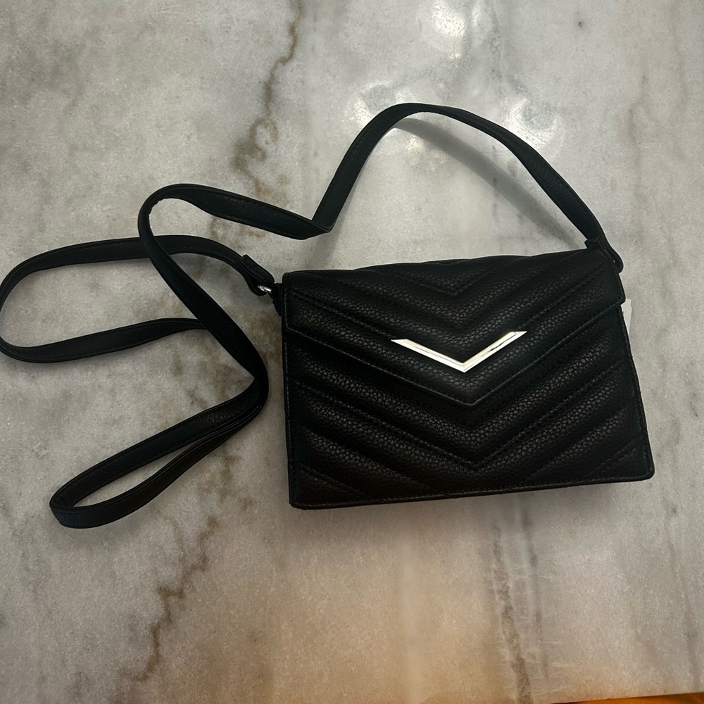 Express Black Crossbody Bag with Chevron Pattern